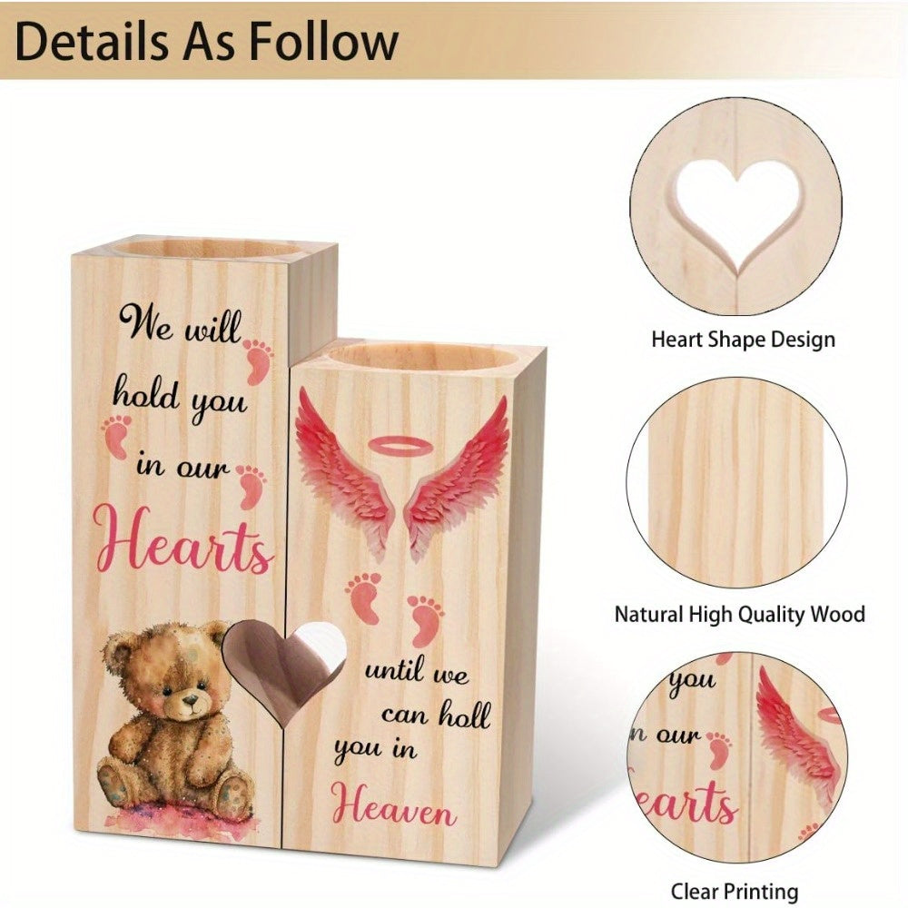 Set, We Will Hold You In Our Heart Wooden Candle Holder, Sympathy Gift For Loss Of Baby, Miscarriage Support Gift For New Parents, Memorial Gifts For Infant Loss, Pregnancy Loss Gift For Her (Candles Included)