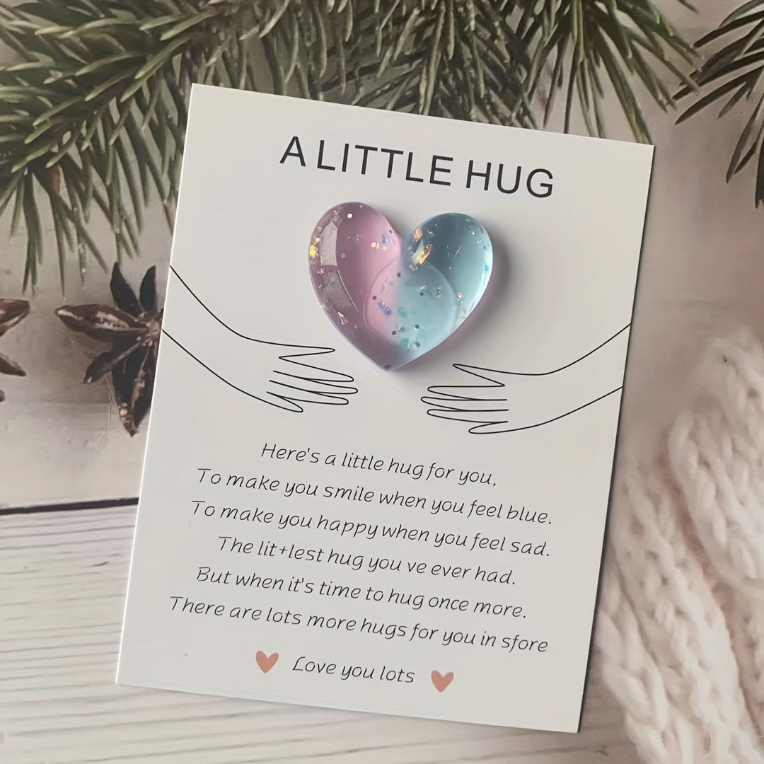 1pc, Fun Pocket Hugs, Cute Resin Hearts And Surprising Greeting Cards, Stress Relief Toys, Especially Encouraging Birthdays, Weddings, Parties, Valentine's Day Gifts, Gifts, Holiday Decorations, Hug Tokens, Small Business Supplies, Cards