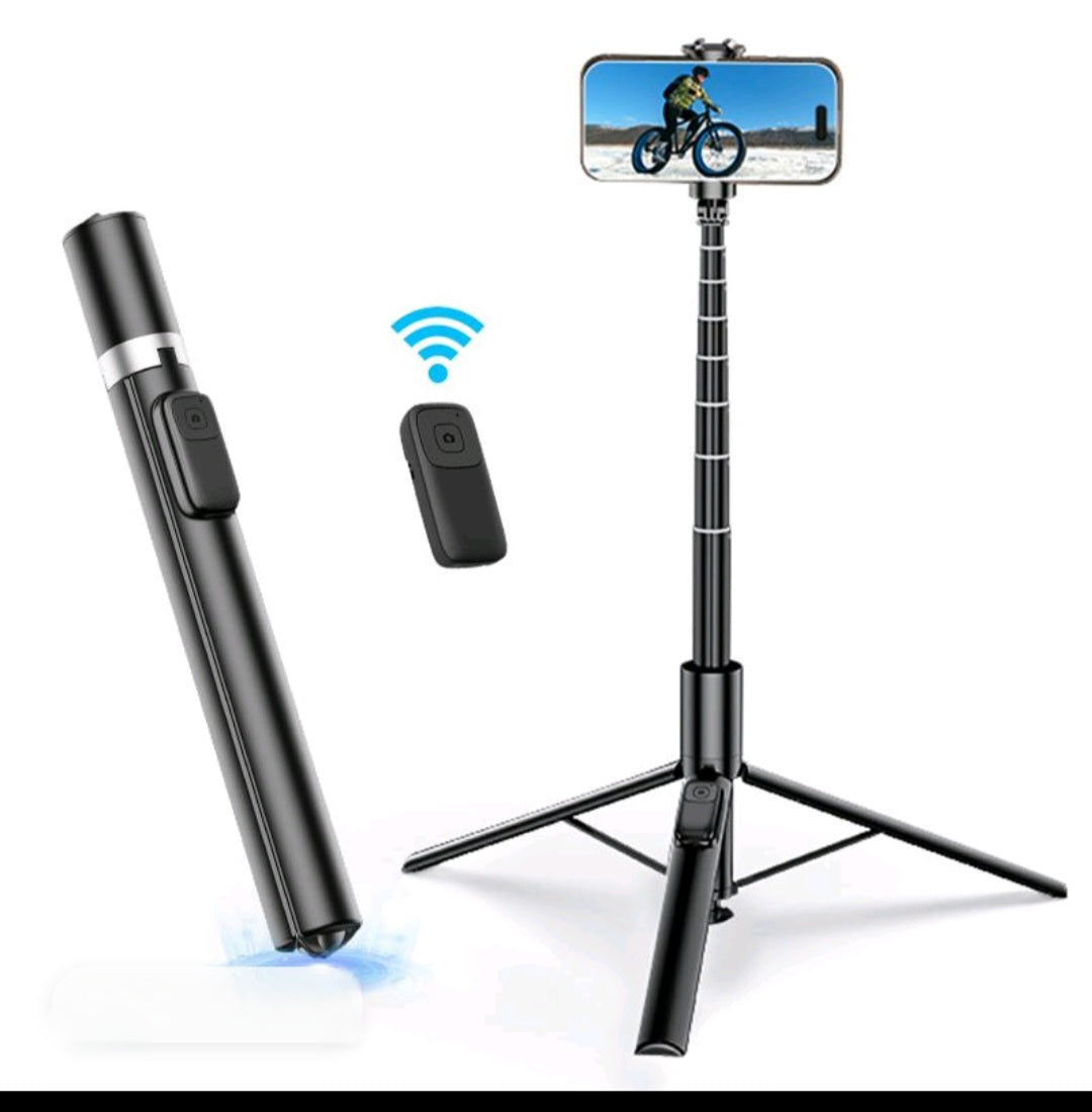 One-Click To Open Tripod- 1.7M Portable Extendable Phone Holder With 56mAh Wireless ..