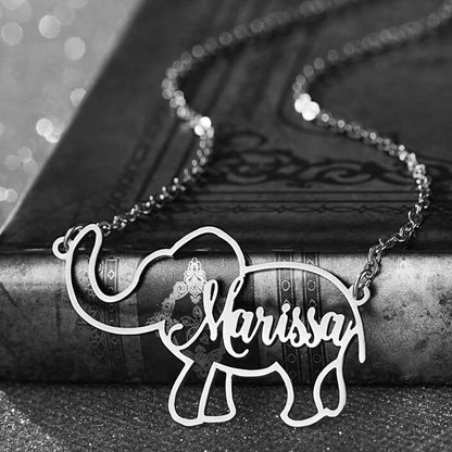 Customized Elephant English Name Necklace Mother's Day Valentine's Day Birthday Anniversary Gift (Can Only Be Made In English, Other Languages Will Be Translated Into English)