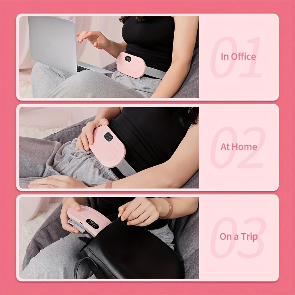 Portable Cordless Heating Pad for Back with 3-Speed Temperature Adjustment and 4-Speed Massage Modes - Fast Electric Heating Belly Wrap Belt for Women and Girls - Great Gift