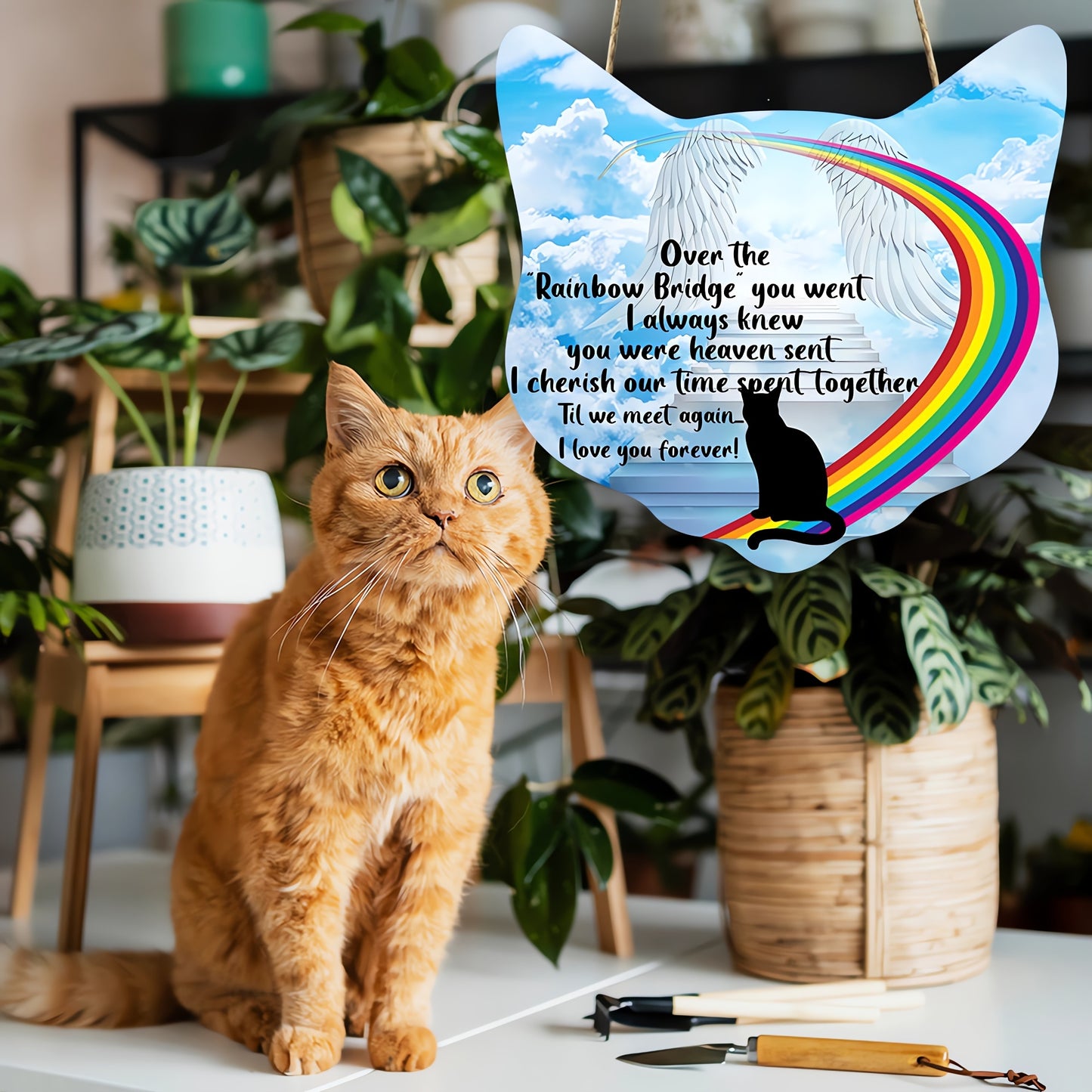 1pc, Rainbow Bridge Cat Memorial Hanging Decoration - Sympathy Gift for Cat Lovers