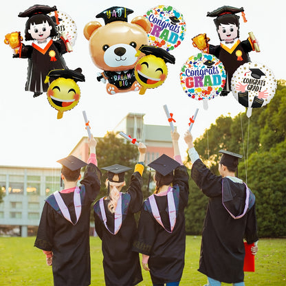 9pcs, Graduation Balloons Large Graduation Congrats Grad Foil Balloons For Class Of Graduation Party Supplies Boys Girls Balloons Congrats Grad Balloons Kindergarten University Graduation Party Decorations