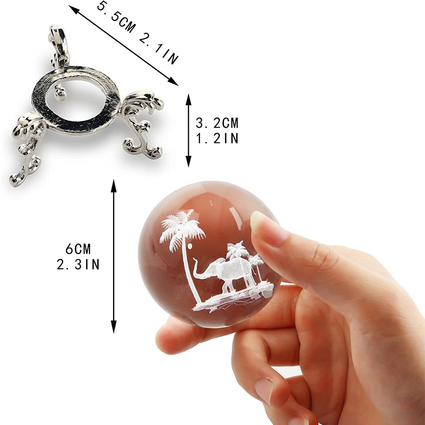 1pc, Tropical Elephant Crystal Ball, Paperweight With Stand 60mm/2.3inch 3D Laser Engraved Glass Spheres Decorative Balls, Christmas Gift