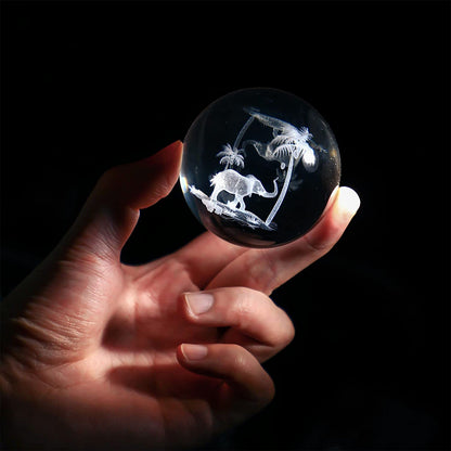 1pc, Tropical Elephant Crystal Ball, Paperweight With Stand 60mm/2.3inch 3D Laser Engraved Glass Spheres Decorative Balls, Christmas Gift