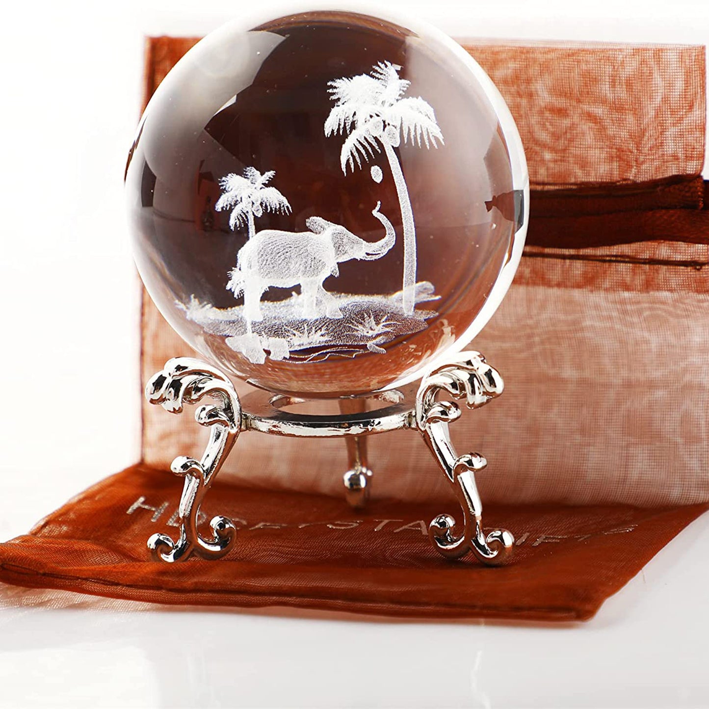 1pc, Tropical Elephant Crystal Ball, Paperweight With Stand 60mm/2.3inch 3D Laser Engraved Glass Spheres Decorative Balls, Christmas Gift