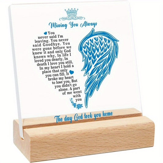 1pc, Sympathy Gift, Loss Of Loved One Loss Of Family Member Condolence Gifts Sentimental Gifts For Home Table Decorations - Clear Plaque Sign With Wooden Stand (wings Theme)