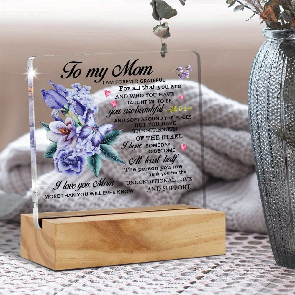 1pc, Mom Gift From Daughter Son, Beautiful I Love You Mom More Than Desk Decor Floral Butterflies Mom Acrylic Desk Plaque Sign With Wood Stand Home Office Desk Sign Keepsake