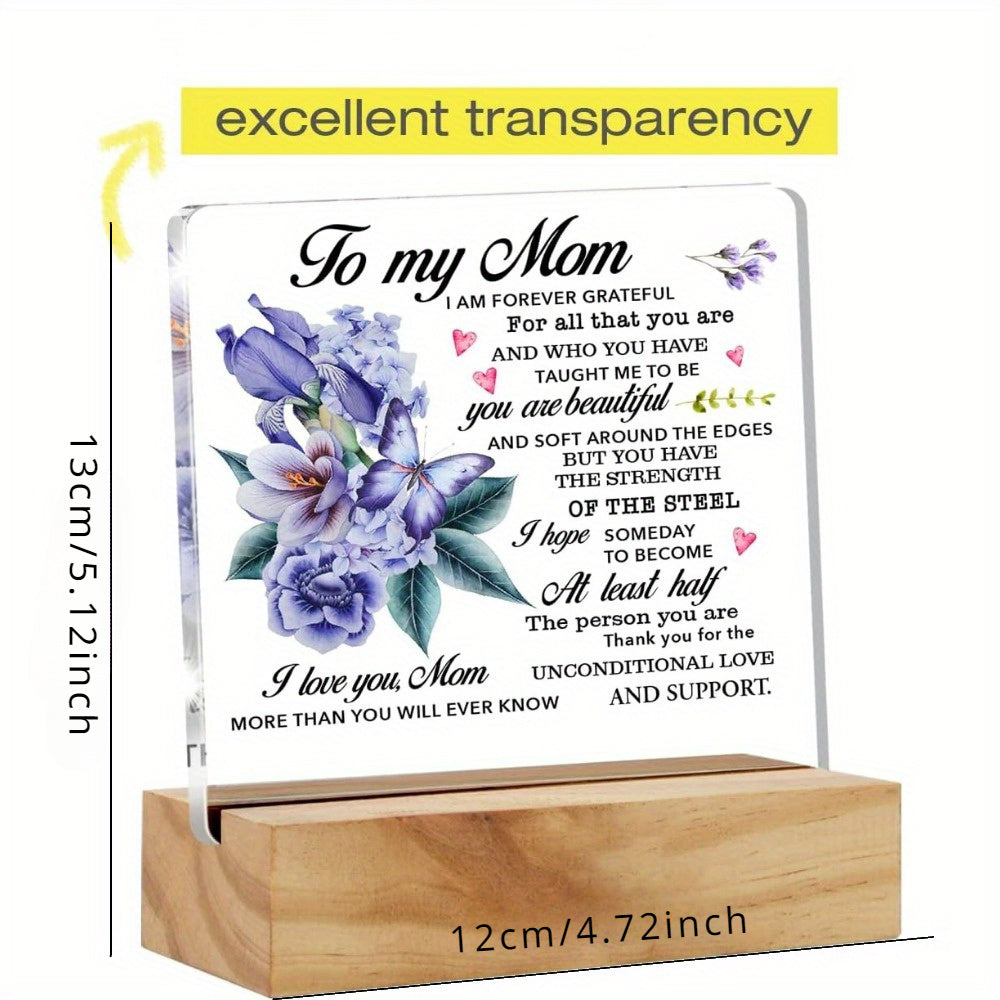 1pc, Mom Gift From Daughter Son, Beautiful I Love You Mom More Than Desk Decor Floral Butterflies Mom Acrylic Desk Plaque Sign With Wood Stand Home Office Desk Sign Keepsake