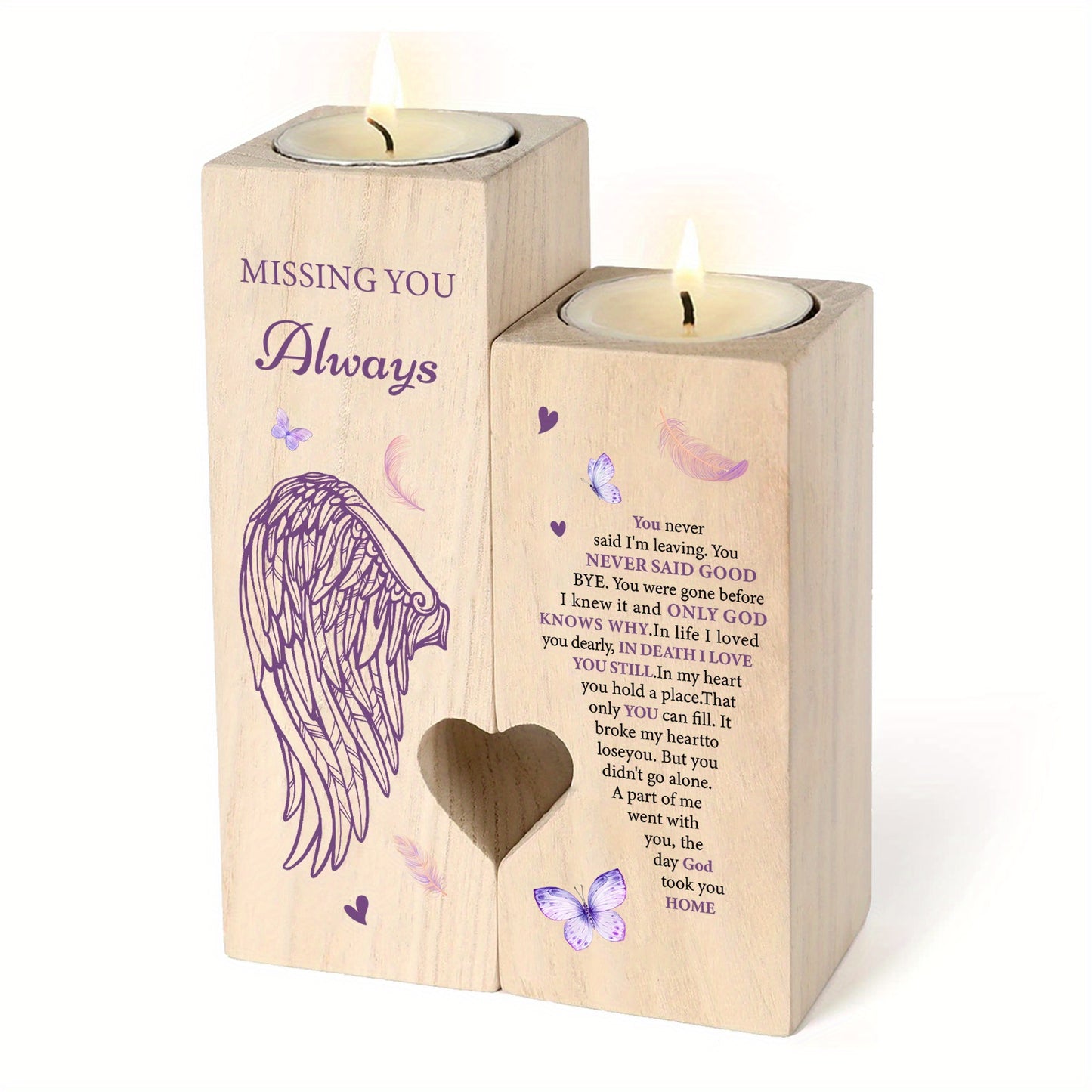 2pcs/set Heart Wooden Candle Holder for Sister - Bereavement Sympathy Gift for Loss of Loved Ones - Memorial and Funeral Decor