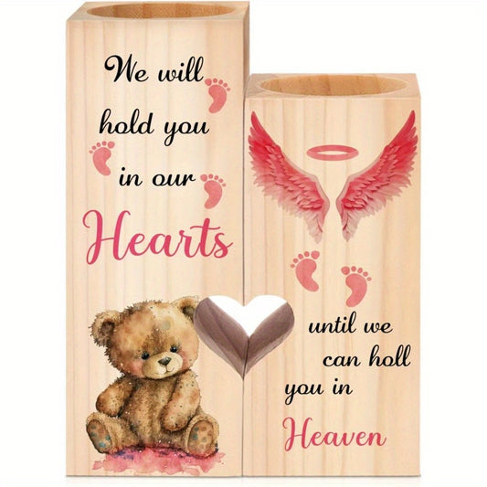 Set, We Will Hold You In Our Heart Wooden Candle Holder, Sympathy Gift For Loss Of Baby, Miscarriage Support Gift For New Parents, Memorial Gifts For Infant Loss, Pregnancy Loss Gift For Her (Candles Included)