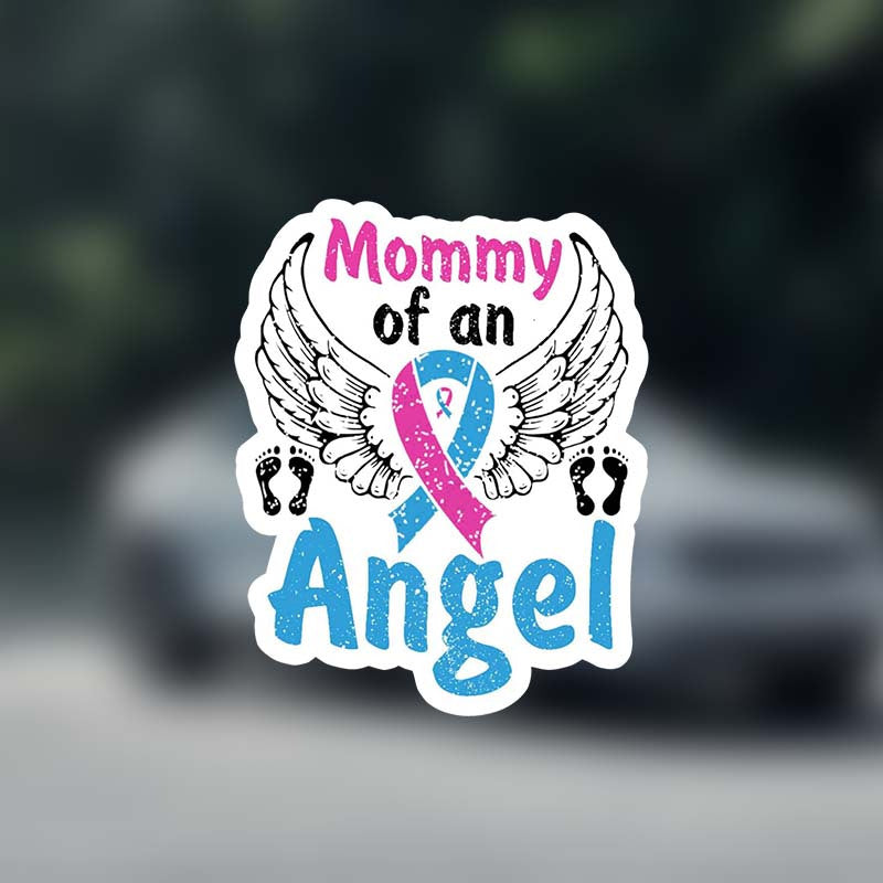 Mommy Of An Angel Sticker, Baby Feet Wings Memorial Loss Pregnancy And Infant Awareness Stickers For Laptop Bottle Phone Car Bumper Window Helmet