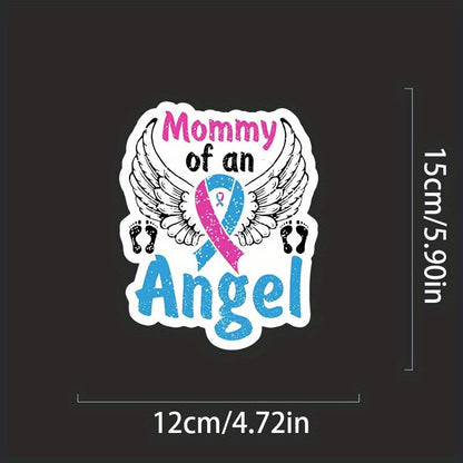 Mommy Of An Angel Sticker, Baby Feet Wings Memorial Loss Pregnancy And Infant Awareness Stickers For Laptop Bottle Phone Car Bumper Window Helmet