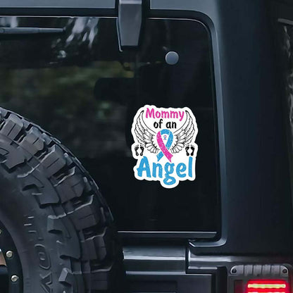 Mommy Of An Angel Sticker, Baby Feet Wings Memorial Loss Pregnancy And Infant Awareness Stickers For Laptop Bottle Phone Car Bumper Window Helmet