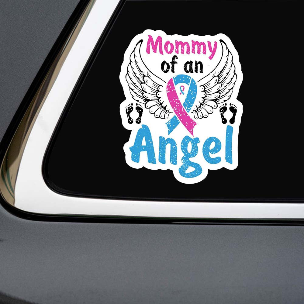 Mommy Of An Angel Sticker, Baby Feet Wings Memorial Loss Pregnancy And Infant Awareness Stickers For Laptop Bottle Phone Car Bumper Window Helmet