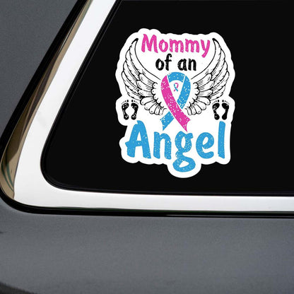 Mommy Of An Angel Sticker, Baby Feet Wings Memorial Loss Pregnancy And Infant Awareness Stickers For Laptop Bottle Phone Car Bumper Window Helmet