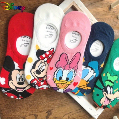 5 Pairs Disney Cartoon Mouse Socks, Cute & Breathable Low Cut Invisible Socks, Women's Stockings & Hosiery