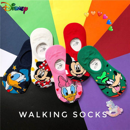 5 Pairs Disney Cartoon Mouse Socks, Cute & Breathable Low Cut Invisible Socks, Women's Stockings & Hosiery