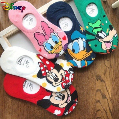 5 Pairs Disney Cartoon Mouse Socks, Cute & Breathable Low Cut Invisible Socks, Women's Stockings & Hosiery