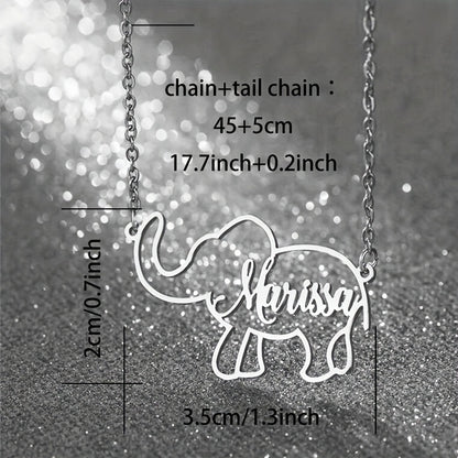 Customized Elephant English Name Necklace Mother's Day Valentine's Day Birthday Anniversary Gift (Can Only Be Made In English, Other Languages Will Be Translated Into English)