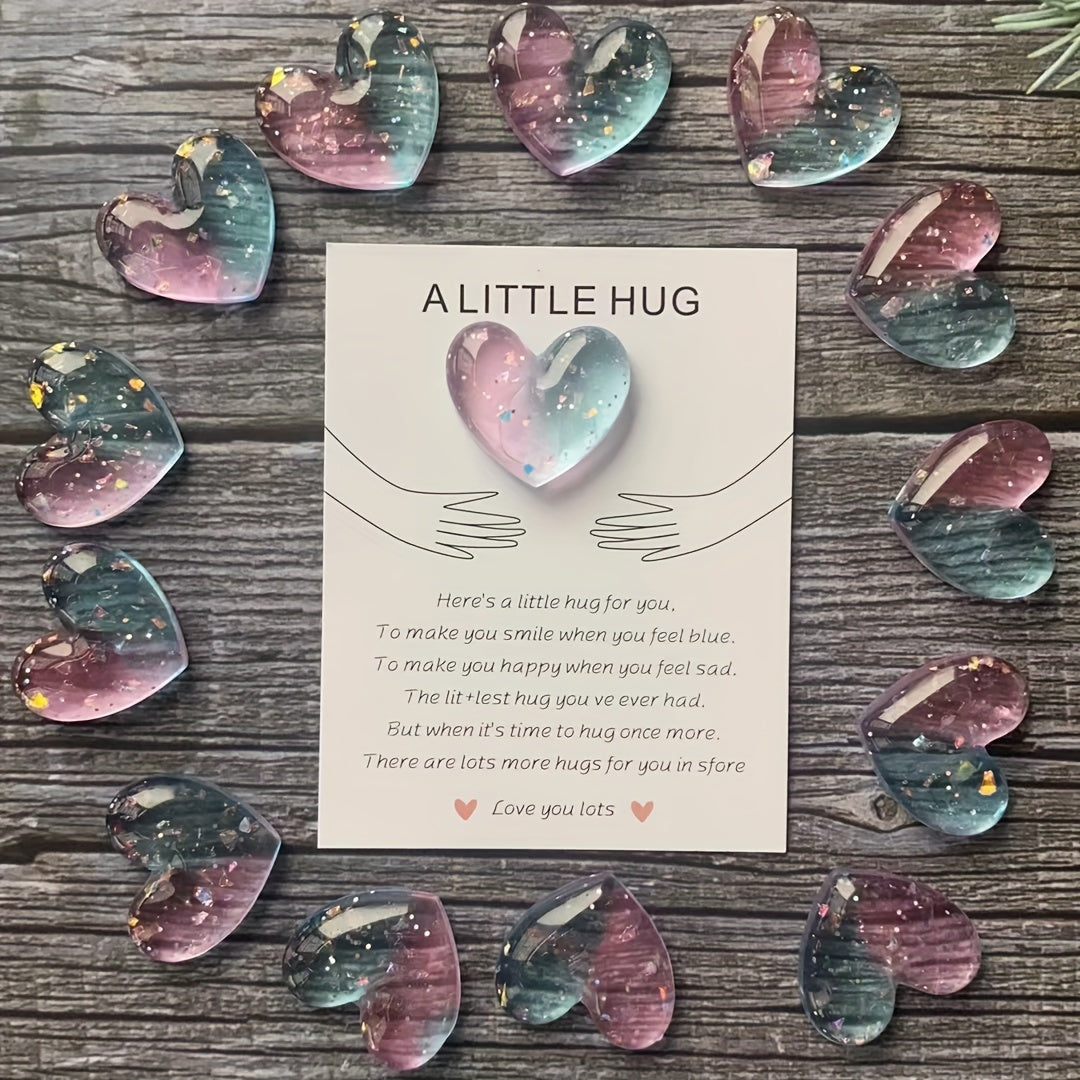 1pc, Fun Pocket Hugs, Cute Resin Hearts And Surprising Greeting Cards, Stress Relief Toys, Especially Encouraging Birthdays, Weddings, Parties, Valentine's Day Gifts, Gifts, Holiday Decorations, Hug Tokens, Small Business Supplies, Cards