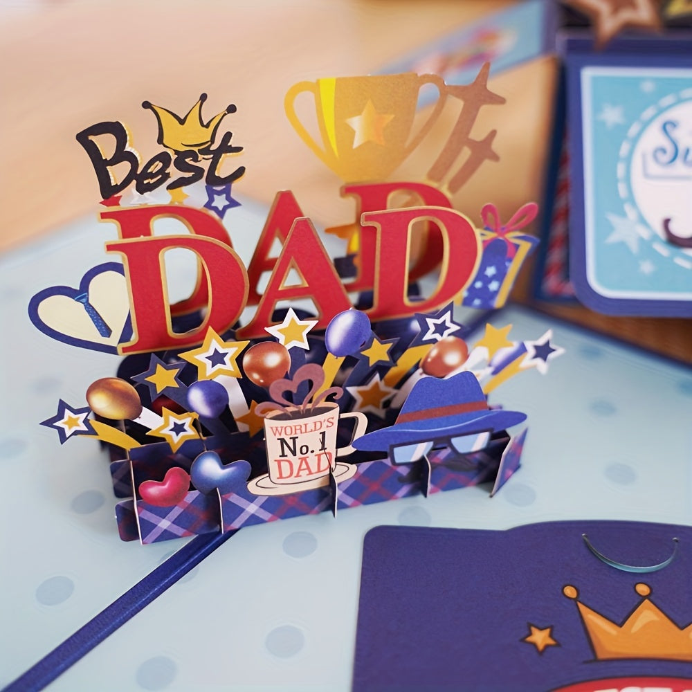 1pc, 3D Greeting Card For Dad, 2 Styles, Father's Day Pop Up Greeting Card, Birthday Card For Dad, Laser Cut, Paper Decoration Ornament, Father's Day Gift, Best For Daddy, Handmade Paper Carved Card, Handmade Cartoon Card, Party Favors