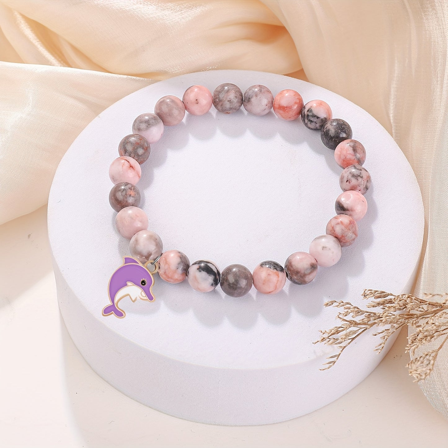 Dolphin Lover Natural Stone Bracelet With Blessing Card, Dolphin Spirit Animal Gift Jewelry, Inspiration Gift For Friend Women