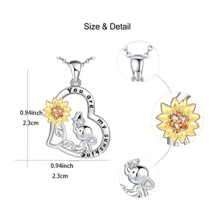 Cute Exquisite Sunflower Baby Elephant Decor Heart Pendant Necklace For Girls Birthday Christmas Gift