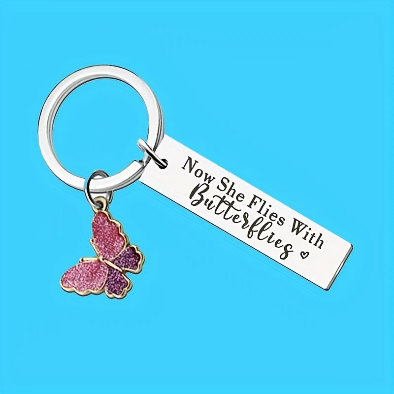 Memorial Keychain Thoughtful Bereavement Gifts For Loss Of Mother Grandmother Daughter Sister Sympathy Gift Friend Loved One Now She Flies With Butterflies