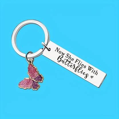 Memorial Keychain Thoughtful Bereavement Gifts For Loss Of Mother Grandmother Daughter Sister Sympathy Gift Friend Loved One Now She Flies With Butterflies