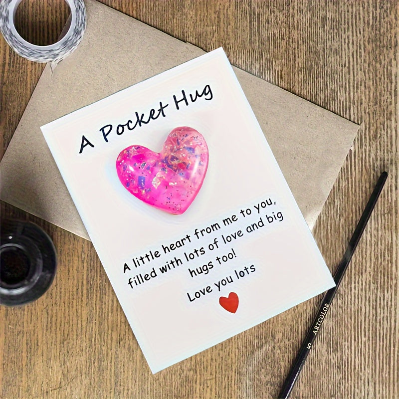 1pc, Pocket Hug Poem Card - Isolation Gift, Hug Token, Thinking Of You - Cute Resin Decoration With Encouraging Greeting Card - Special Birthday Wedding Party Valentines Easter Gift - Home Decor, Room Decor