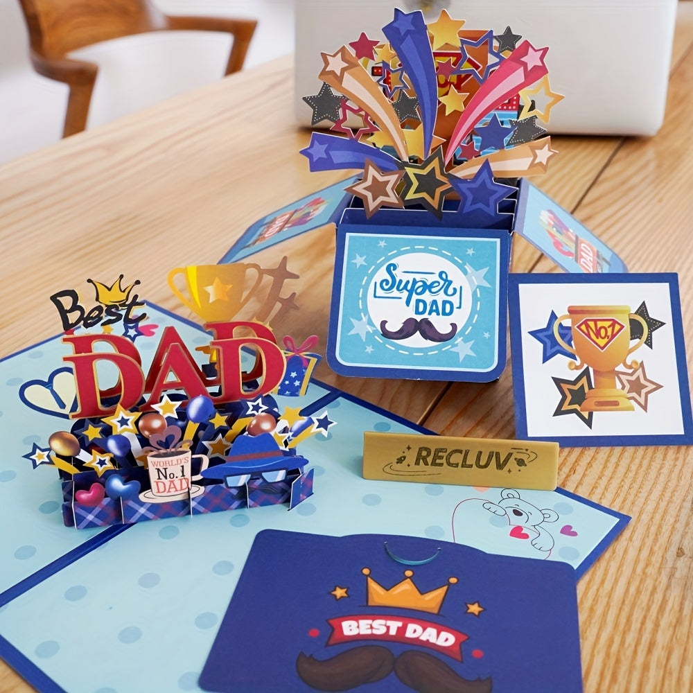 1pc, 3D Greeting Card For Dad, 2 Styles, Father's Day Pop Up Greeting Card, Birthday Card For Dad, Laser Cut, Paper Decoration Ornament, Father's Day Gift, Best For Daddy, Handmade Paper Carved Card, Handmade Cartoon Card, Party Favors