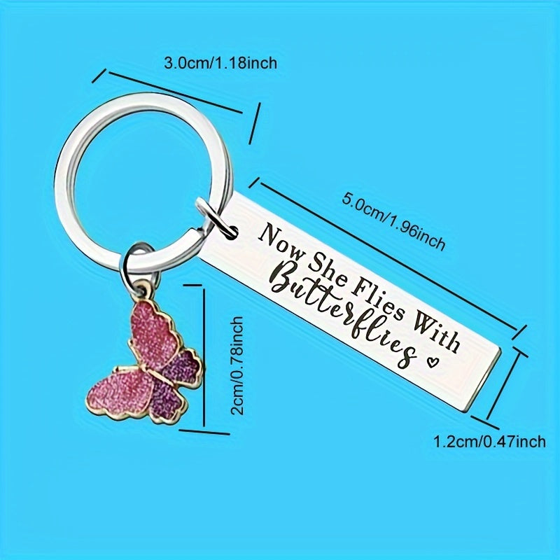 Memorial Keychain Thoughtful Bereavement Gifts For Loss Of Mother Grandmother Daughter Sister Sympathy Gift Friend Loved One Now She Flies With Butterflies