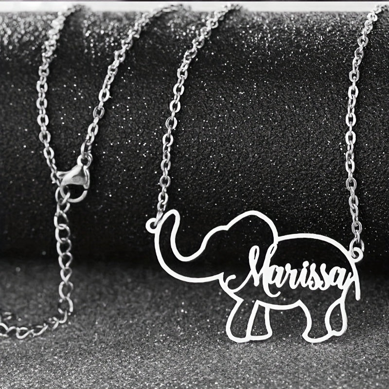 Customized Elephant English Name Necklace Mother's Day Valentine's Day Birthday Anniversary Gift (Can Only Be Made In English, Other Languages Will Be Translated Into English)