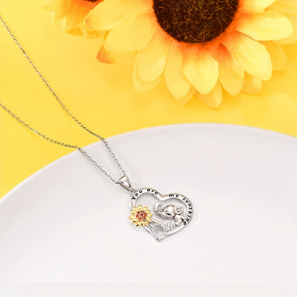 Cute Exquisite Sunflower Baby Elephant Decor Heart Pendant Necklace For Girls Birthday Christmas Gift