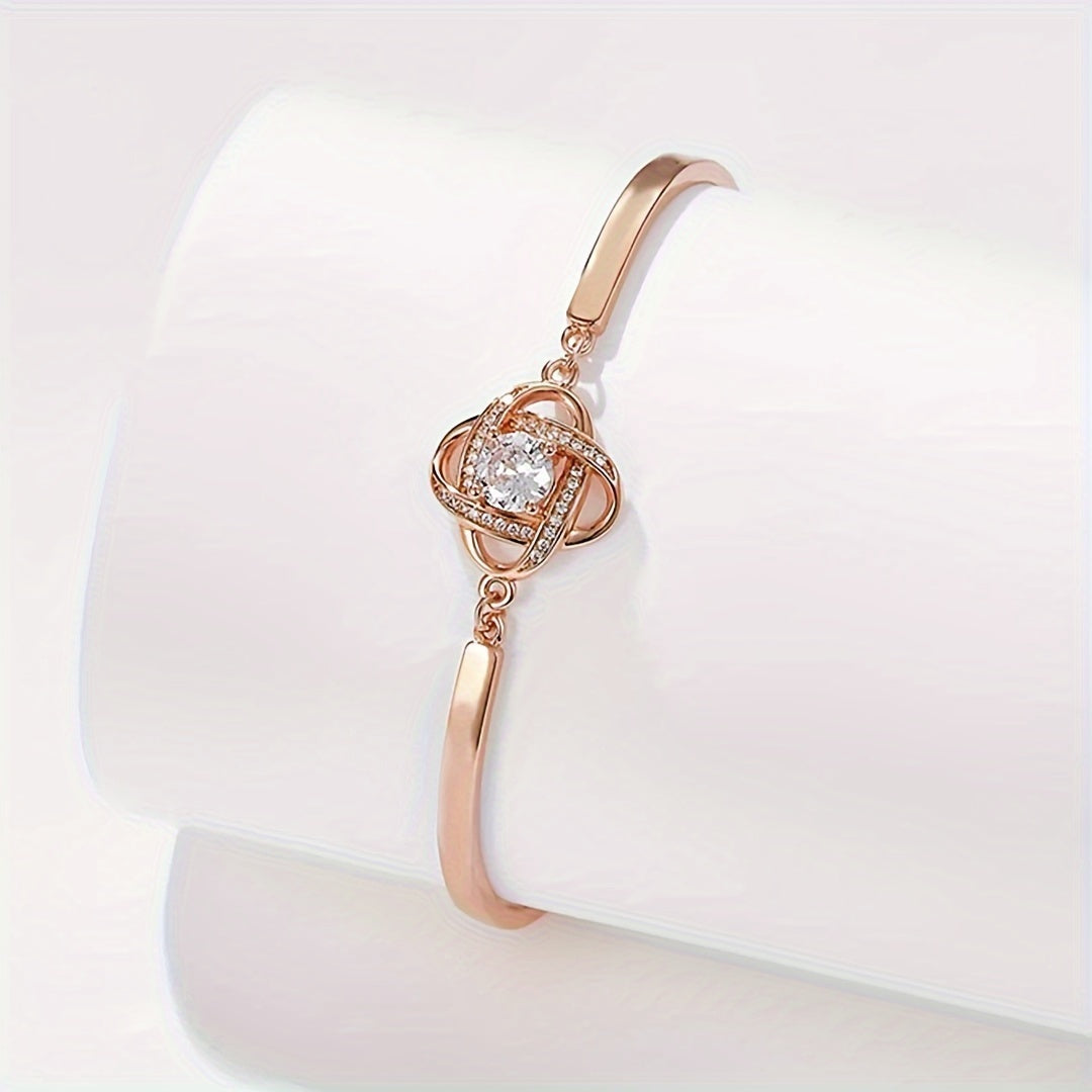 Elegant Vintage Style Love Knot Bracelet with Zircon Embellishments - Delicate Copper Jewelry Gift for Granddaughter with Blessing Card Included