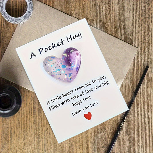 1pc, Pocket Hug Poem Card - Isolation Gift, Hug Token, Thinking Of You - Cute Resin Decoration With Encouraging Greeting Card - Special Birthday Wedding Party Valentines Easter Gift - Home Decor, Room Decor