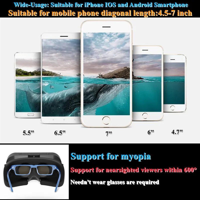 Original G10 IMAX Giant Screen VR Glasses 3D Virtual Reality Box Google Cardboard Helmet for 4.7-7" Smartphone,Matching Joystick