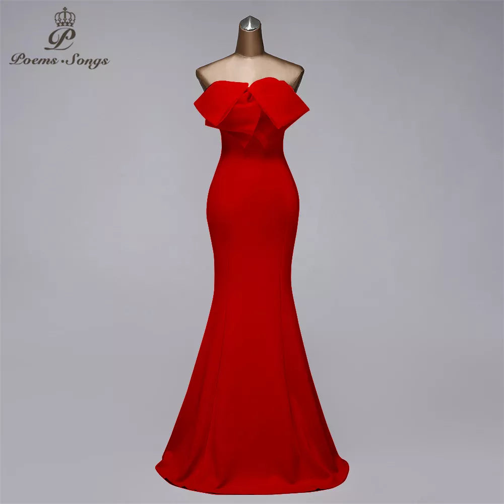 Graceful evening dresses mermaid formal dresses bow style prom dresses sexy evening gown strapless party dresses