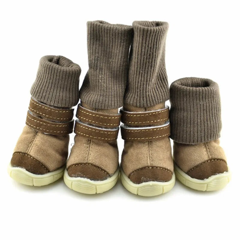 Winter Pet Dog Shoes Puppy 4Pcs/Set Warm Anti Slip Winter Snow Boots For Small Medium Dogs Pet Cats Thicken Fleece Snow Shoes