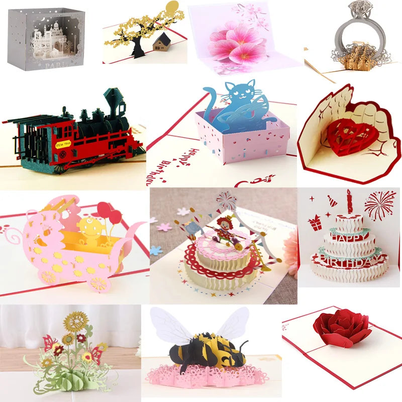 38 Styles 3D Pop Up Greeting Card Love In Hands Birthday Wedding Halloween Christmas Valentines' Day New Year Xmas Kids Gift