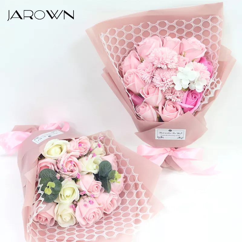 JAROWN Soap Flower Rose Artificial Flower Bouquet Pink Rose Fake Flower Wedding Decoration Valentines Day Birthday Gift Flower