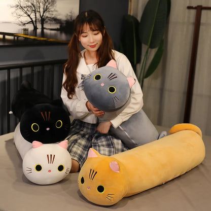 35-100cm Kawaii Lying Cat Plush Soft Pillow Cute Stuffed Animal Toys Doll Lovely Toys for Kids Girls Valentines Birthday Gift