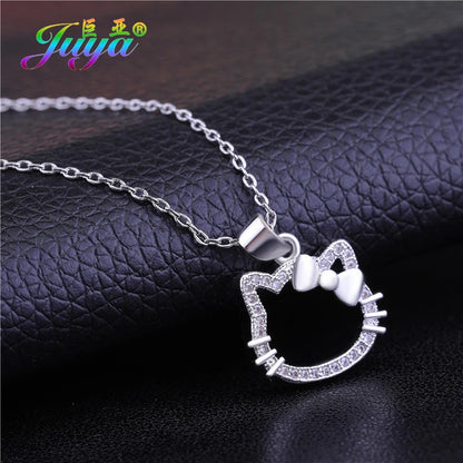 Juya Handmade Fashion Jewelry Supplies Micro Pave Zircon Butterfly Cat Dog Pendant Necklace For Women Birthday Christmas Gift