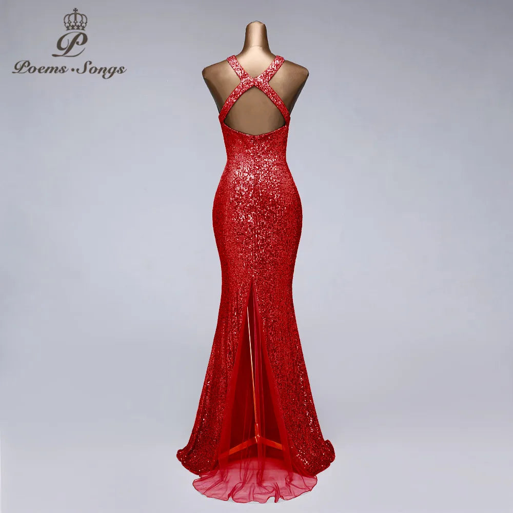 New sexy red color sequin evening dresses vestido de festa prom gowns vestidos elegante party night dress sukienki wizytowe