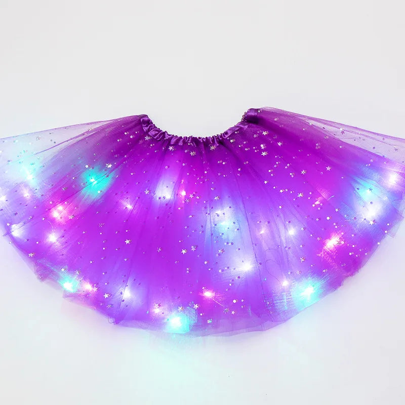 LED Glowing Light  Women Tulle star Skirt Short Tutu Mini Skirt Adult Fancy Ballet Dancewear Party Costume Ball Gown Mini skirt