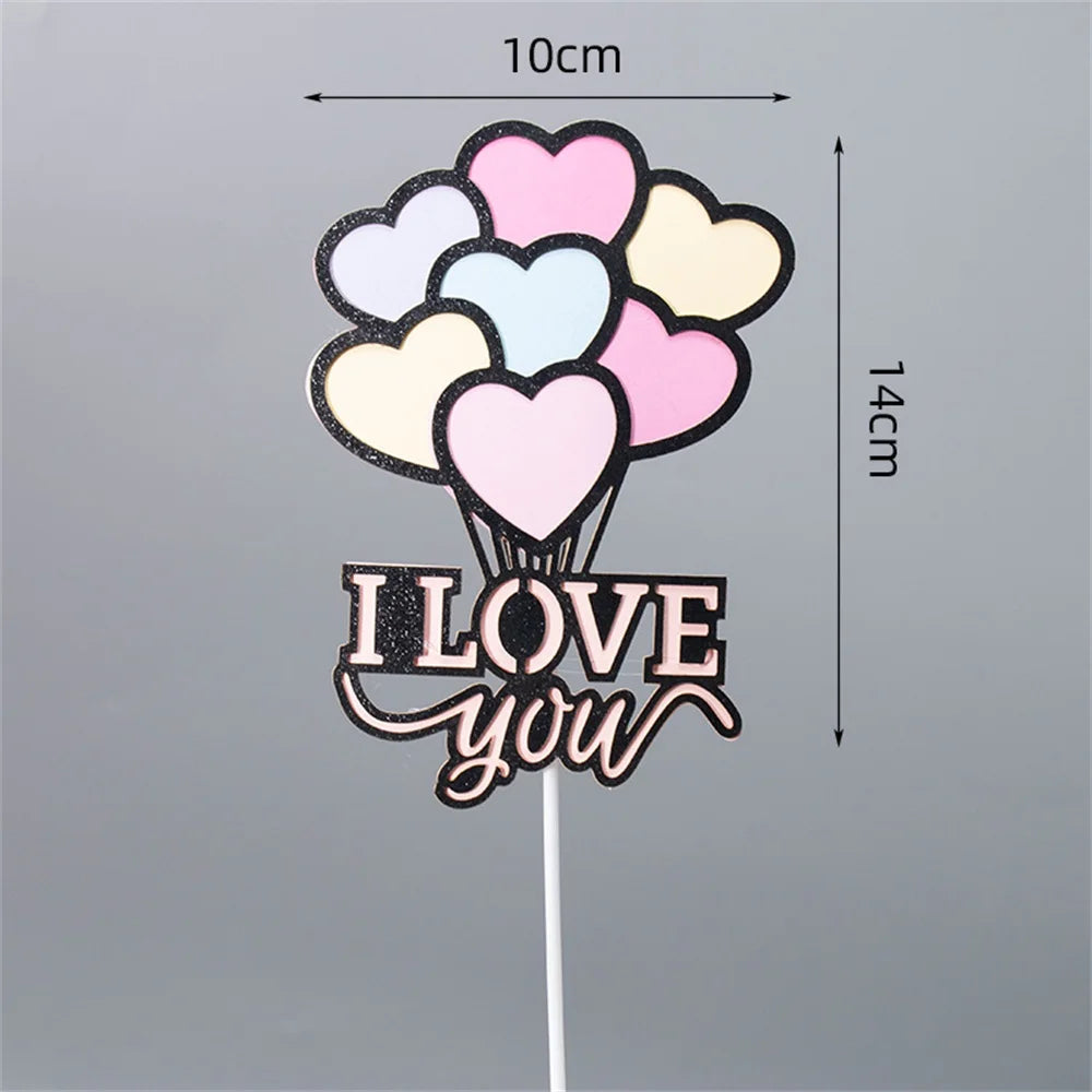 Cartoon Lover Couple Cake Toppers Valentines Day Wedding Party Decorations Cupcake Decors Love Hearts Engagement Gifts Decor