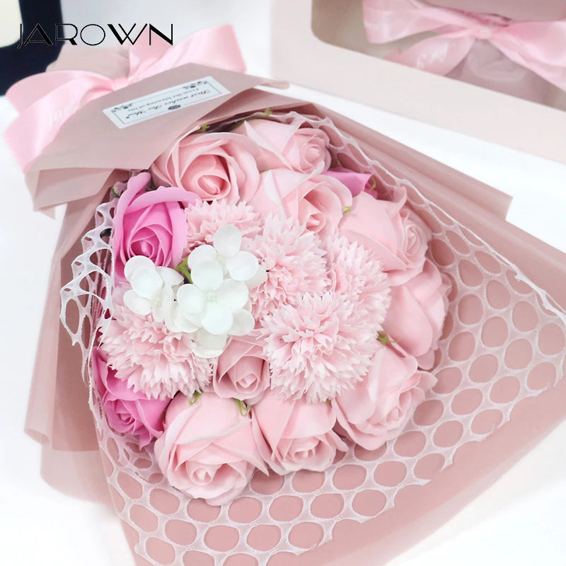 JAROWN Soap Flower Rose Artificial Flower Bouquet Pink Rose Fake Flower Wedding Decoration Valentines Day Birthday Gift Flower