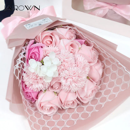 JAROWN Soap Flower Rose Artificial Flower Bouquet Pink Rose Fake Flower Wedding Decoration Valentines Day Birthday Gift Flower