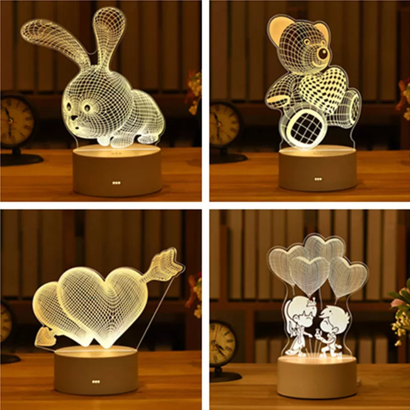 Valentines Day Gift Love 3D Lamp Acrylic LED Night Light Wedding Decoration Baby Shower Kids Birthday Party Rabbit Easter Decor